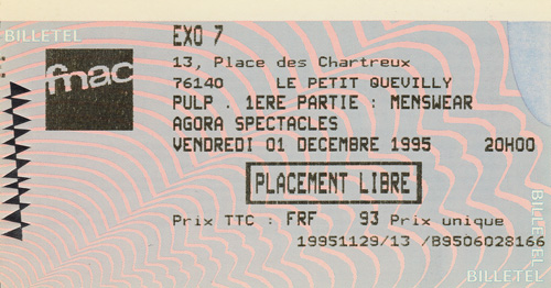 Pulp ticket for Rouen Exo 7, 1 December 1995